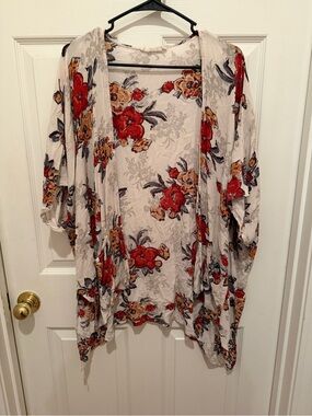 Audrey 3+1 Floral Boho Open Front Kimono Cardigan Medium